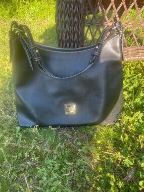 Dooney & Bourke Black Leather Shoulder Hobo with Gold Logo